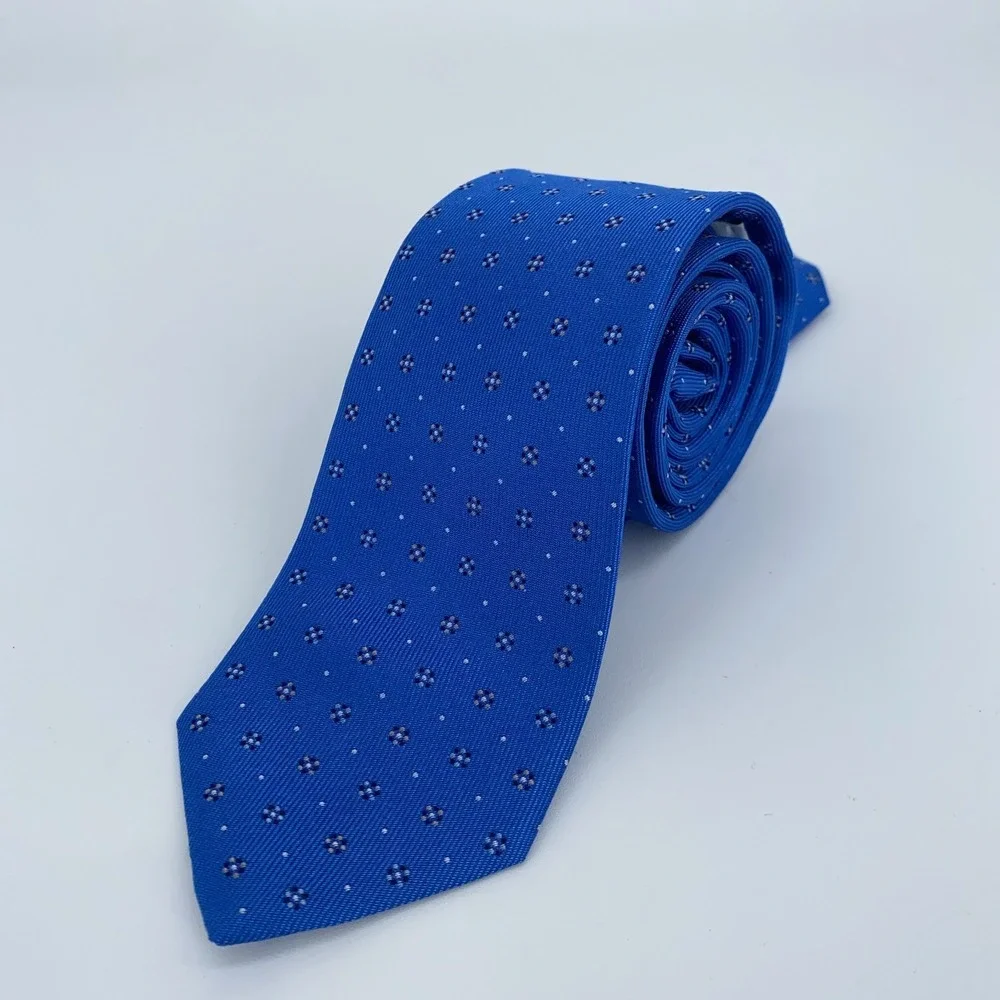 Eton Tie Mens‎ One Size Blue Patterned Silk Classic Luxury Necktie England Made